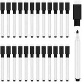 Magnetic Mini Dry Erase Markers – 25-Pack Fine Point Whiteboard Markers with Eraser Caps (Black)
