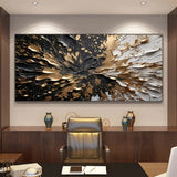 Modern Abstract Black & Gold Ink Splash Wall Art – 1.5" Solid Pine Frame for Luxury Interior Décor
