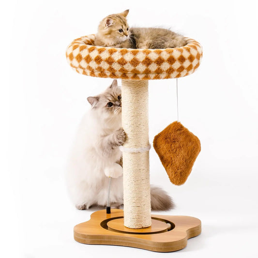 Mewoo Cat Scratching Post Bed – Small Cat Tower with Sisal Scratcher, Ball Track & Toys, Green & Brown Medium Size