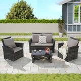 “4-Piece Outdoor Patio Furniture Set – Rattan Chairs with Sofa & Tempered Glass Coffee Table”