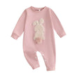 Plush Bunny Embroidery Romper Jumpsuit – Long Sleeve Crew-Neck Spring Infant Outfit for Baby Girls & Boys