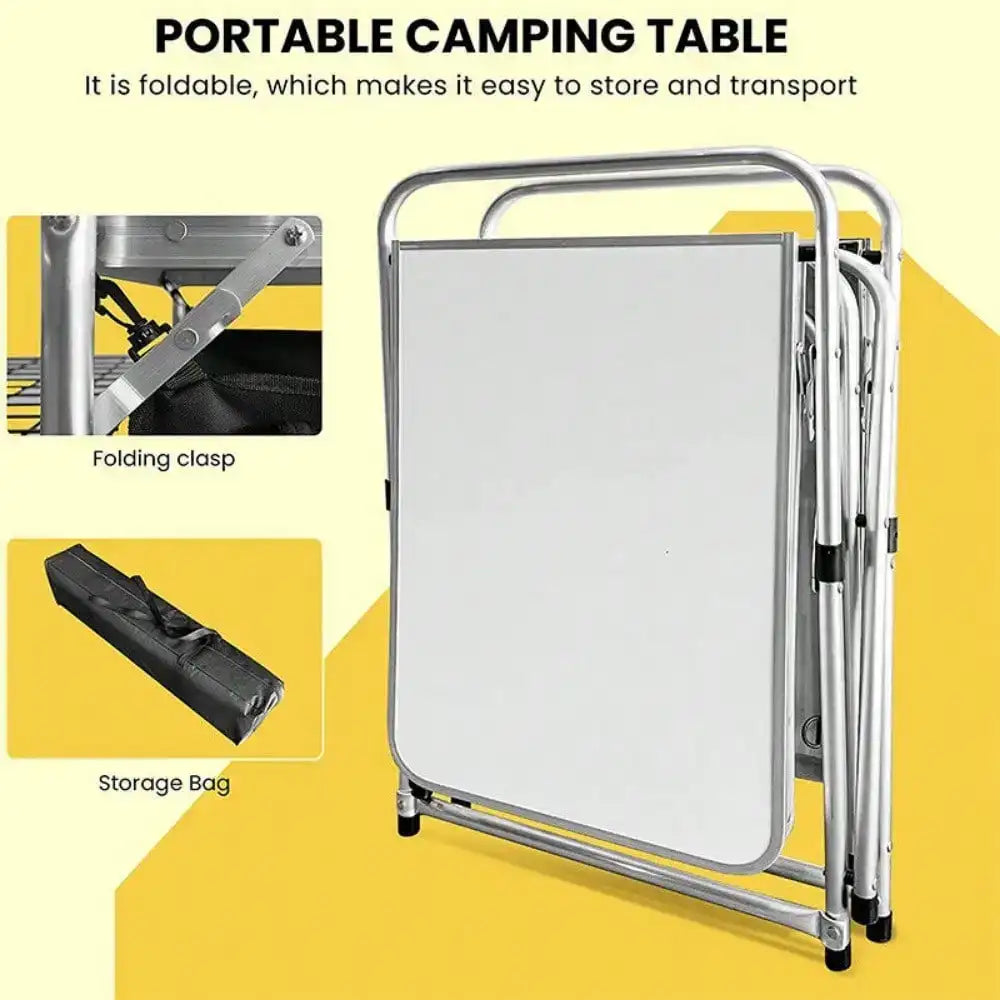 Portable Folding Camping Kitchen Table – Picnic Cabinet with Windshield & Storage