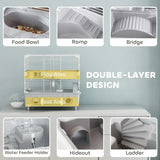2-Tier Hamster Cage – Spacious Hamster Habitat with Accessories, Durable Gray Design for Small Pets