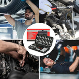 46 Piece 1/4 inch Drive Socket Set – Metric Ratchet Wrench Kit with 4-14 mm CR-V Sockets for Household & Auto Repair