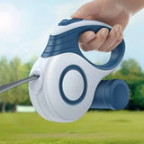 16ft Auto-Retractable Dog Leash – Durable Nylon Extendable Lead with Easy Control & Blue-White Geometric Design
