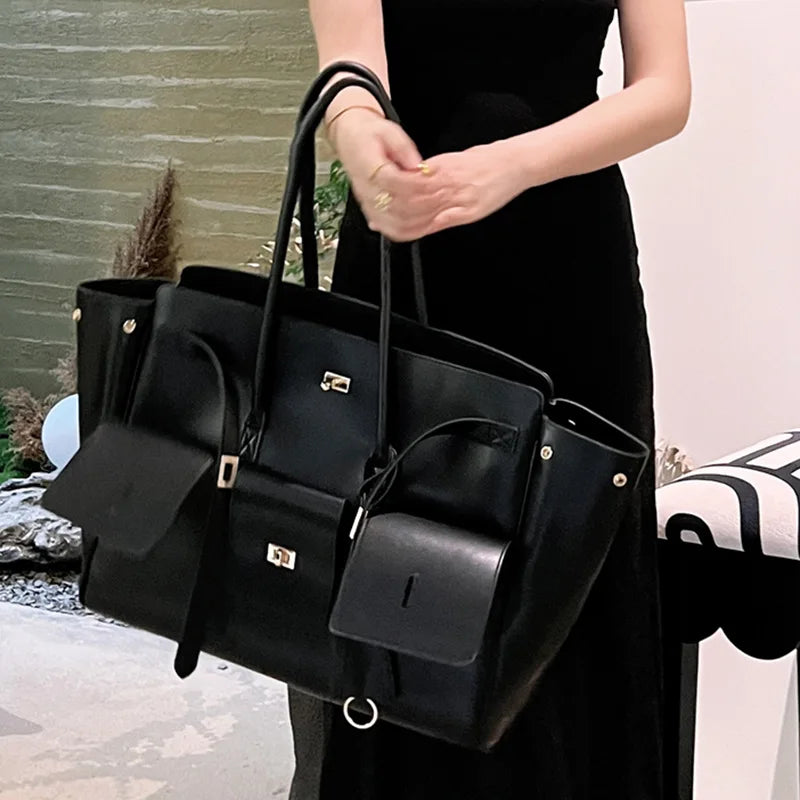 Luxury Genuine Leather Tote Bag for Women – Large Capacity Travel & Designer Shoulder Handbag