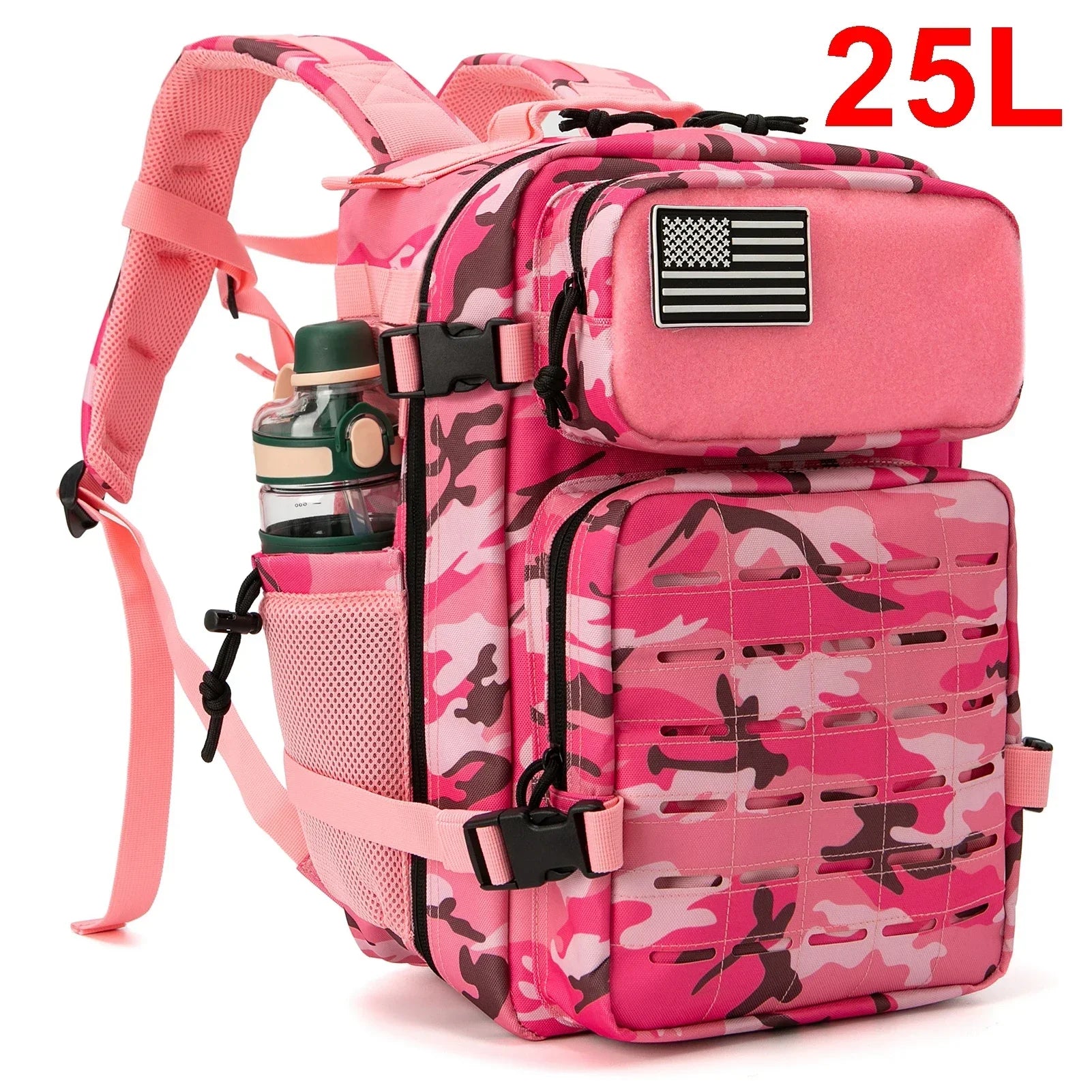 25L Tactical Gym & Survival Backpack – MOLLE Laser-Cut Daypack with Dual Cup Holders for Hiking, Hunting & Bug-Out Use