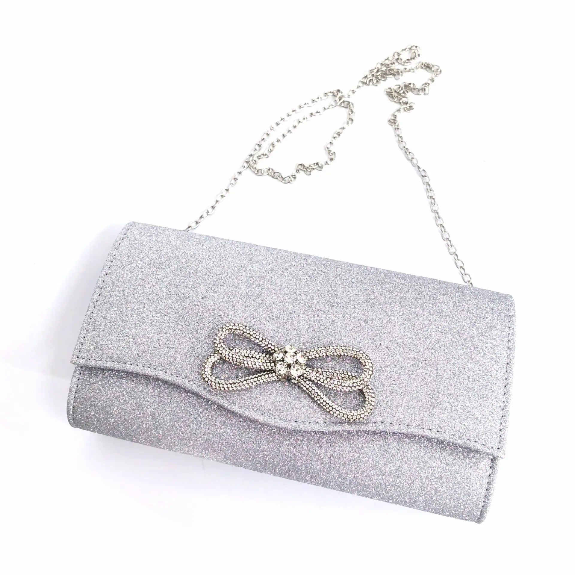 Women’s Crystal Bow Handbag – Elegant Satchel Clutch Purse with Chain Strap | Shiny Evening Crossbody & Shoulder Bag