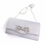 Women’s Crystal Bow Handbag – Elegant Satchel Clutch Purse with Chain Strap | Shiny Evening Crossbody & Shoulder Bag