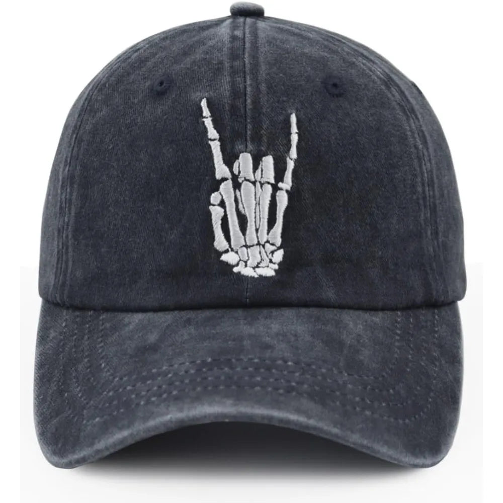 Skeleton Hand Embroidered Hat – Adjustable Cotton Skull Finger Baseball Cap for Men & Women