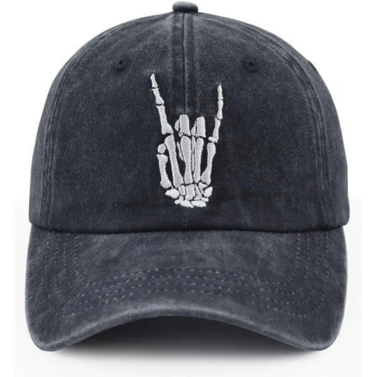 Skeleton Hand Embroidered Hat – Adjustable Cotton Skull Finger Baseball Cap for Men & Women