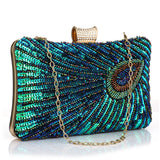 Luxury Peacock Beaded Sequin Evening Clutch – Elegant Diamond Shoulder Bag for Weddings, Parties & Special Events (2025 Edition)