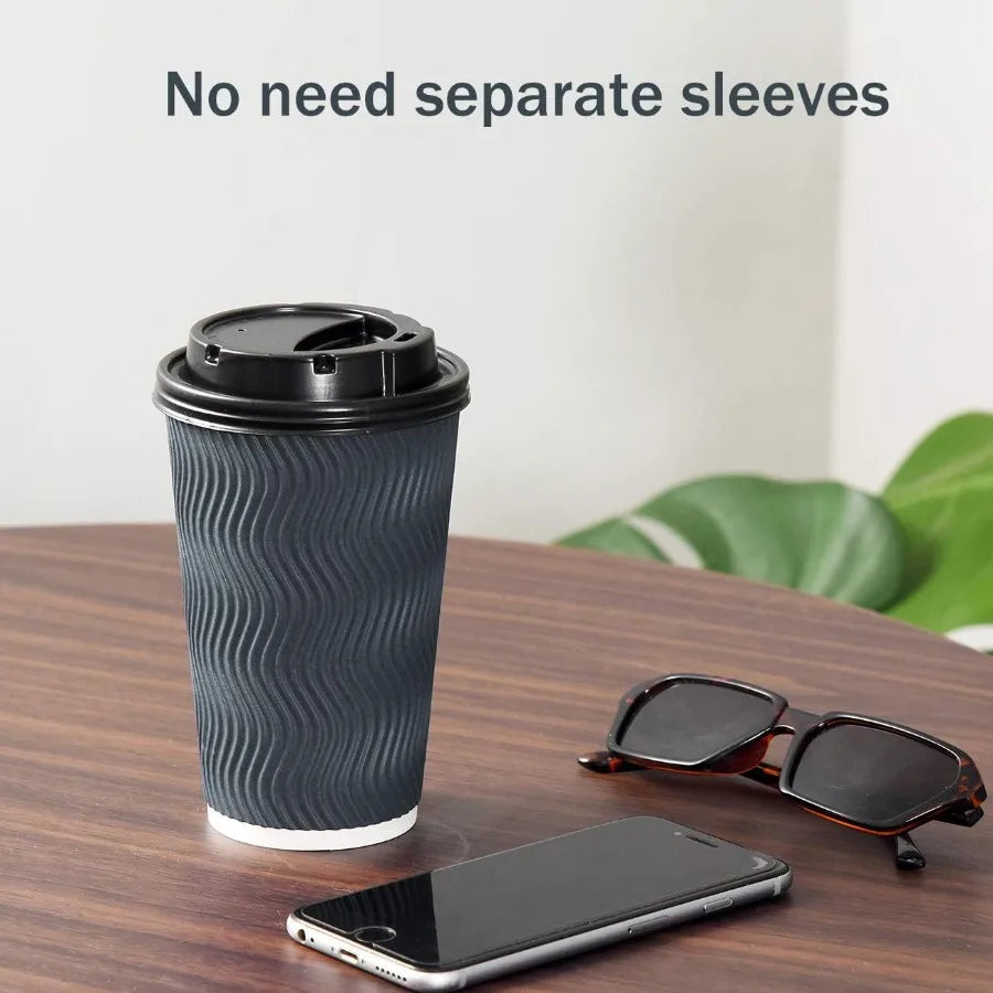 16 oz Disposable Paper Coffee Cups With Lids & Straws – 90-Set To-Go Hot Drink Bundle