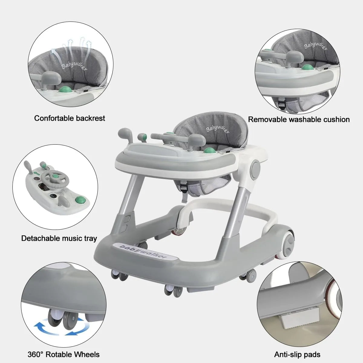 “2-in-1 Baby Walker – Foldable Toddler Push Walker with Removable Feeding Tray & Music Play Tray (No Battery Required)”