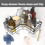 4-Pack Black No-Drill Corner Shower Organizers – Wall-Mounted Shelves with Soap Caddy & Toothbrush Holder