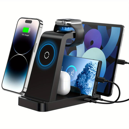 5-in-1 Fast Wireless Charging Station for iPhone 15/14/13/12 Pro Max, Apple Watch & AirPods – Multi-Device Charger