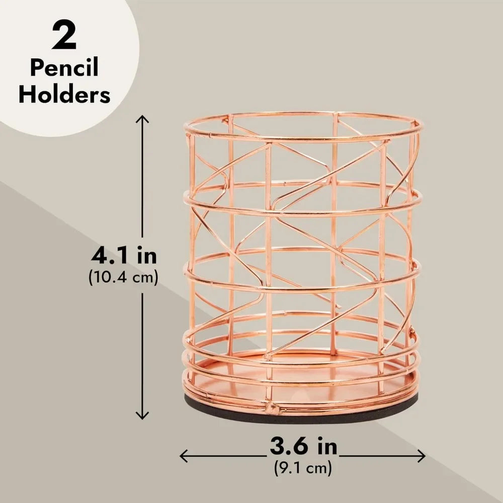 2-Pack Rose Gold Pen Holder Desk Organizer Cups – Stylish Storage for Pens, Brushes & Office Supplies
