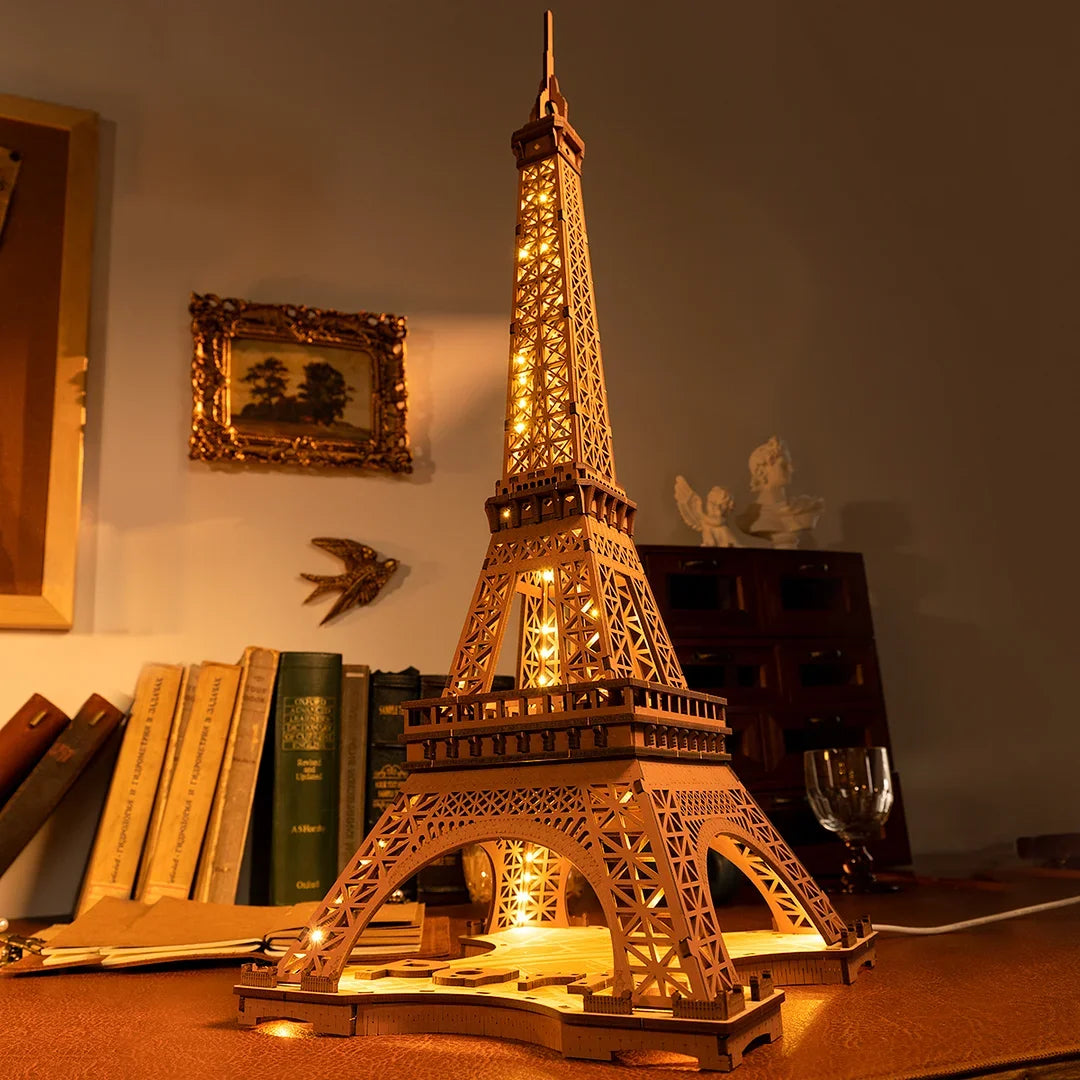“Robotime Rolife Night of the Eiffel Tower – 3D Wooden Puzzle Miniature Building Model for Teens & Adults”