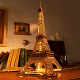 “Robotime Rolife Night of the Eiffel Tower – 3D Wooden Puzzle Miniature Building Model for Teens & Adults”