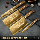 “Titanium-Coated 4-Piece Kitchen Knife Set – Sharp & Durable for Meat, Bones, Home or Commercial Use”