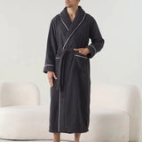 Luxurious Men’s Plush Shawl Collar Bathrobe – Soft Long-Sleeve Belted Spa Robe for Warmth & Style