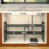 Expandable Under Sink Organizer Rack – 2-Tier Adjustable Cabinet Shelf with Removable Baskets
