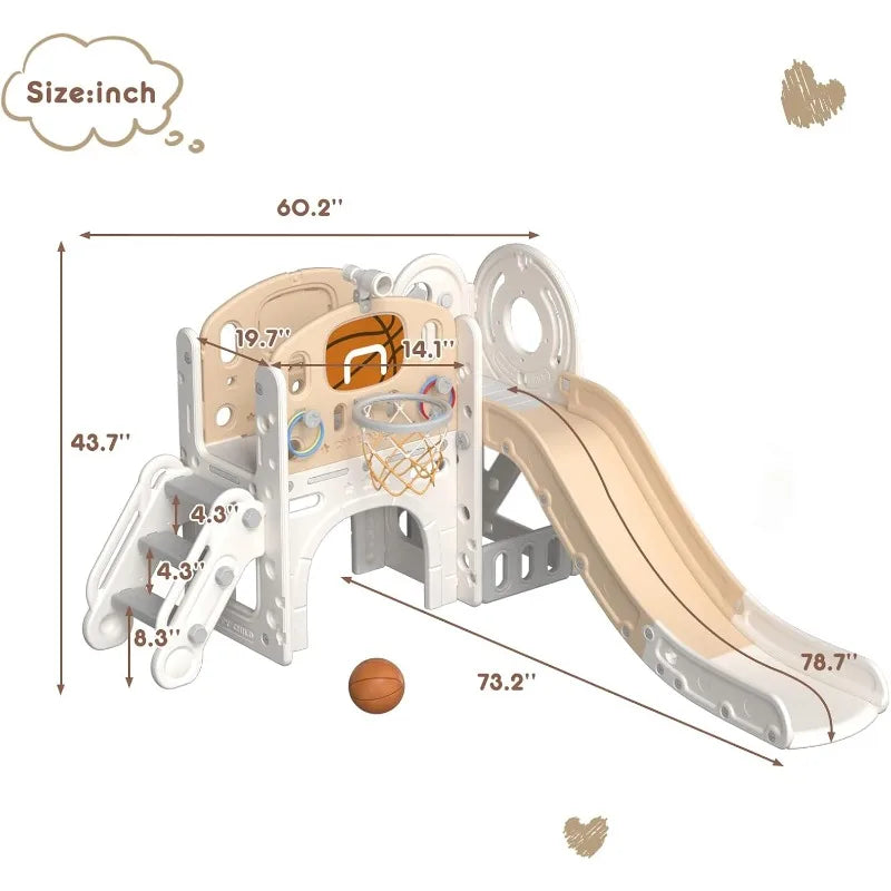 XJD 8-in-1 Toddler Slide & Climber Playset – Indoor/Outdoor Kids Playground Set with Basketball Hoop & Ball