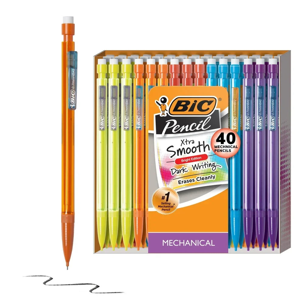 40 Count Mechanical Pencils with Erasers – No.2 Lead 0.7mm Medium Point Bulk Pack for School, Office & Writing