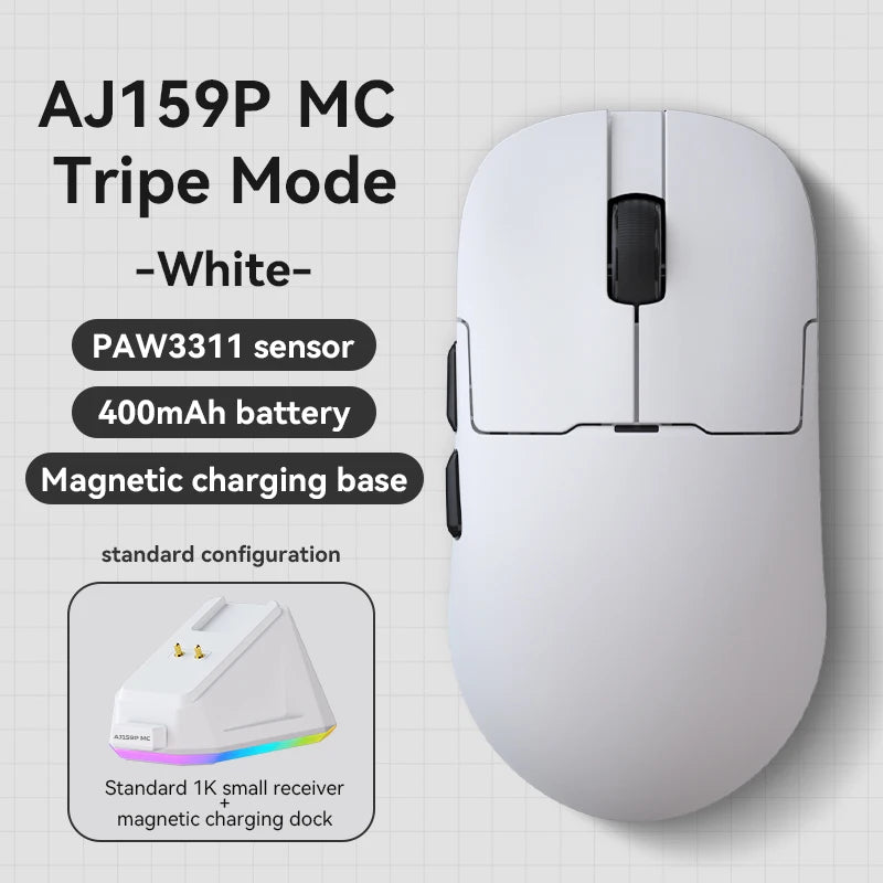 Ajazz AJ159P-MC Wireless Gaming Mouse – 56g Lightweight Design, PAW3311 Sensor, 1KHz Return Rate, Non-Porous Shell