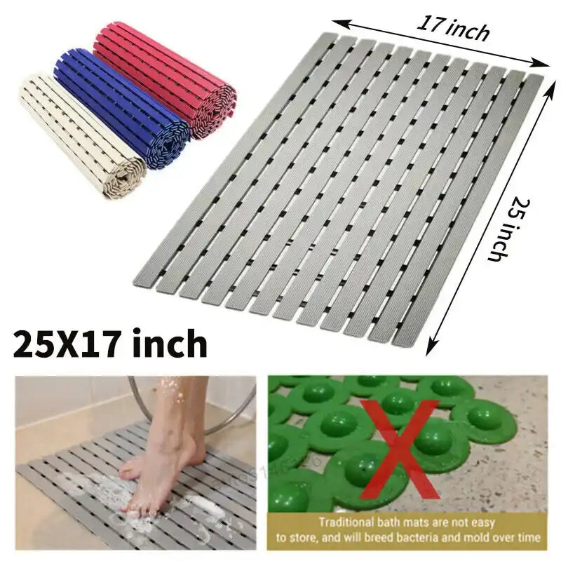 Premium Non-Slip PVC Bath & Shower Mat – Anti-Bacterial Floor Pad for Bathroom (Grey)