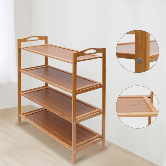 4-Tier Bamboo Open Shoe Storage Shelf – Wooden Shoe Rack Organizer for Entryway & Closet