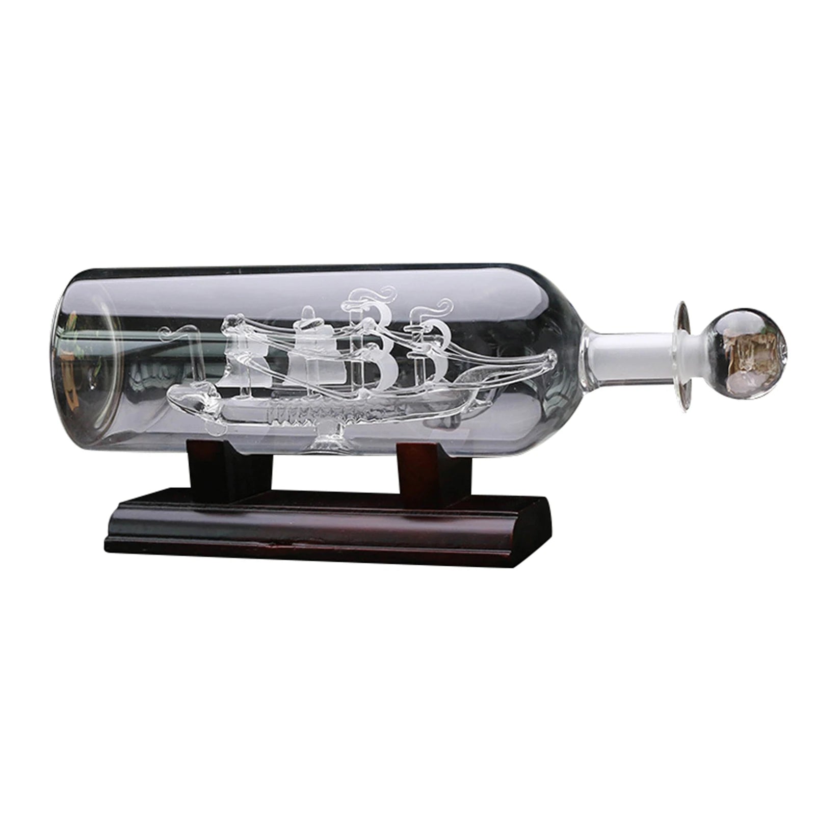 Sailboat in Drifting Bottle – 3D Glass Ornament with Wooden Base for Nautical Home & Tabletop Décor