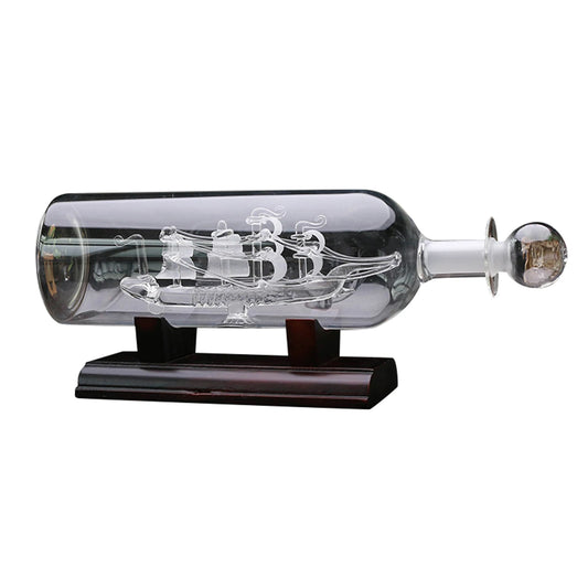 Sailboat in Drifting Bottle – 3D Glass Ornament with Wooden Base for Nautical Home & Tabletop Décor