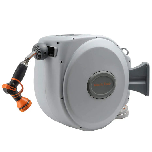 Giraffe Tools CW20 Heavy-Duty Retractable Garden Hose Reel – 5/8″ × 65 ft with Swivel Bracket, Any-Length Lock