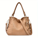 Classic Design Soft Leather Hobo Bag – 2-Way Carry Large Capacity Tote & Crossbody with Trendy Keychain 👜✨