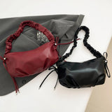 Women’s PU Leather Dumpling Shoulder Bag – Bow Accent Clutch with Inner Pocket & Zipper Closure for Work & Travel