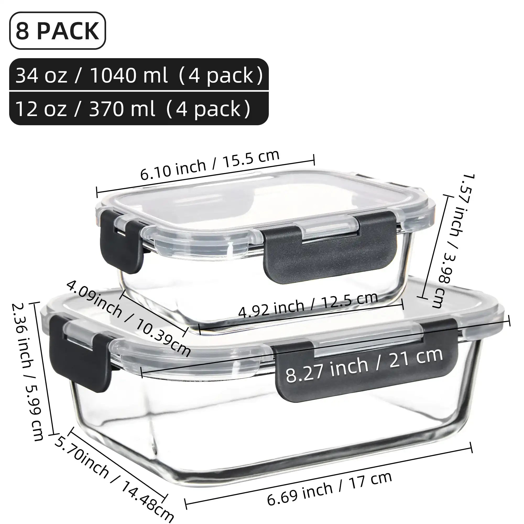8-Piece Borosilicate Glass Food Storage Containers – BPA-Free Leakproof Meal Prep Set