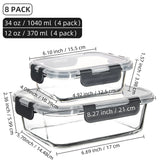 8-Piece Borosilicate Glass Food Storage Containers – BPA-Free Leakproof Meal Prep Set
