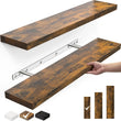Rustic Brown Floating Wall Shelves Set of 2 – 22.5″ Wall-Mounted Wood Storage for Bathroom, Bedroom & Kitchen