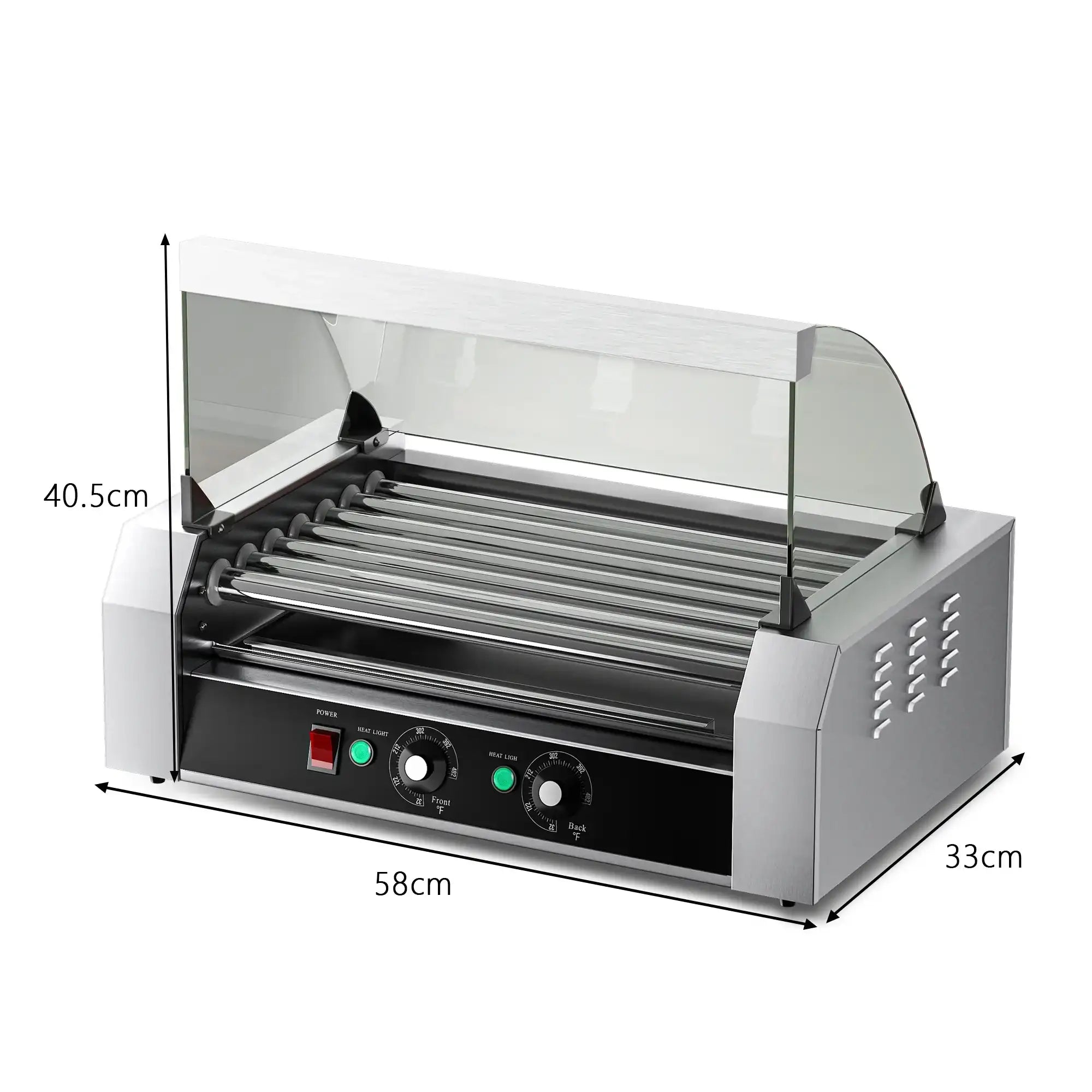 Commercial 18-Hot Dog Roller Grill – 7 Non-Stick Rollers, Dual Zone Control, 900 W, PFOA & PFAS Free