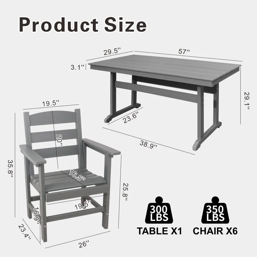 “7-Piece HDPE Patio Outdoor Dining Set – 51” Dining Table with 6 Chairs, Weather-Resistant Outdoor Furniture”