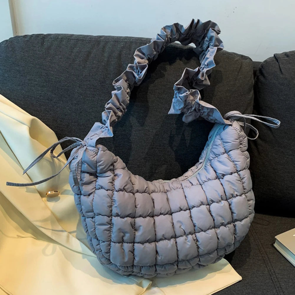 Quilted Bubble Cloud Crossbody Bag – Solid Color Padded Shoulder Purse with Adjustable Strap