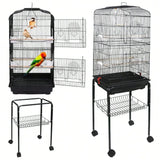 59" Rolling Bird Cage – Spacious Home with Stand & Pull-Out Tray for Cockatiels, Parakeets, Finches & Canaries