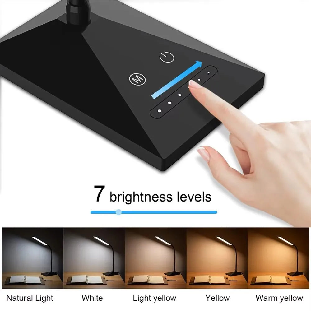 💡 12W LED Desk Lamp with 72 LEDs – Flexible Touch Sensor Reading Light, Dimmable Night Lamp for Home & Office