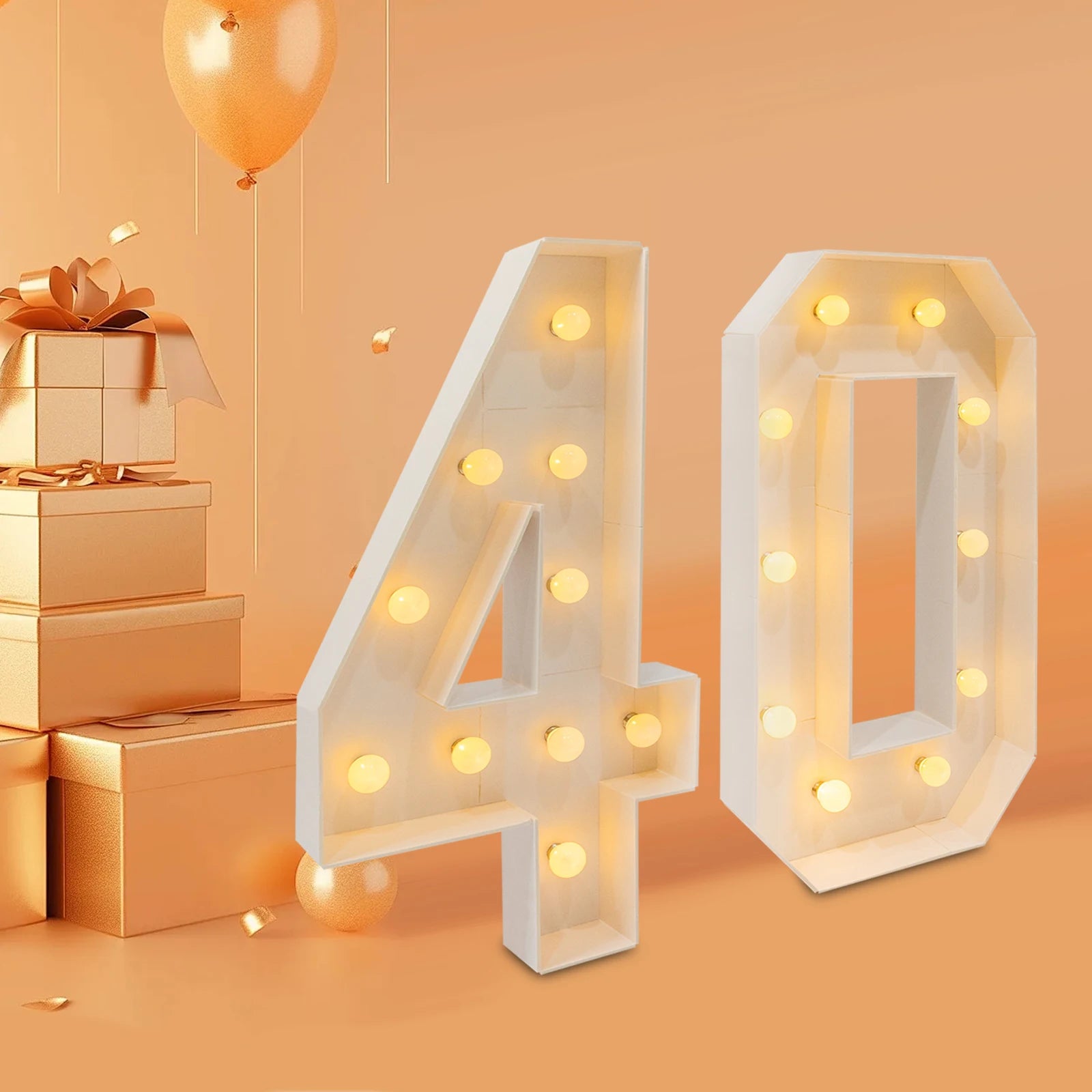 LED Number Lamp – 40th Birthday Illuminated Number Light with Warm White Marquee Bulbs for Party Décor