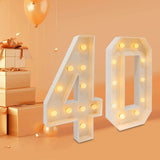 LED Number Lamp – 40th Birthday Illuminated Number Light with Warm White Marquee Bulbs for Party Décor