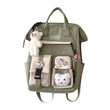 Large Capacity Nylon Travel Backpack for Women – Cute Contrast Color with Bear Badge