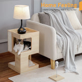 Cat Bed with Two Large Condos – Wooden Cat Condo House with Scratching Pad, Detachable Scratcher & Plush Mats, Cat Furniture