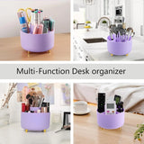 Purple Desk Accessories Set – 360° Pen Holder & Tape Dispenser with Stapler