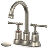 Brushed Nickel 4-Inch Centerset 2-Handle Faucet with Pop-Up Drain & 360° Swivel Spout